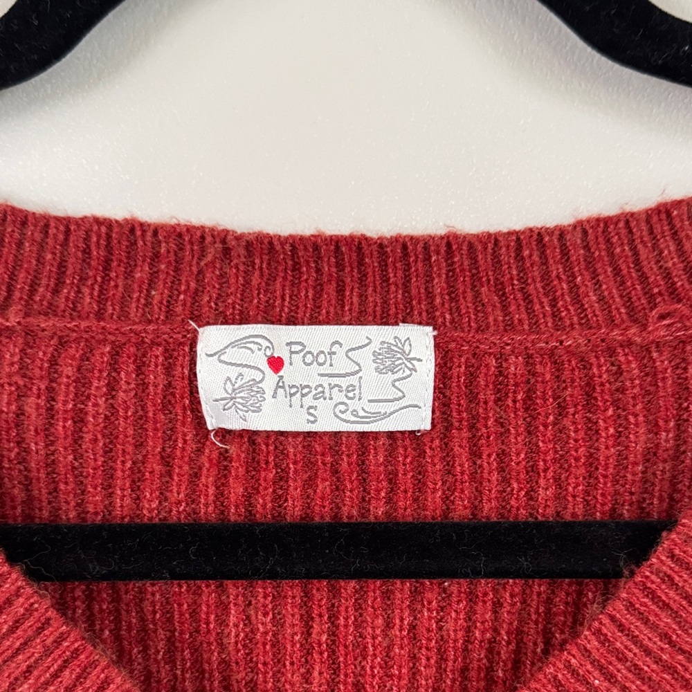 Rust V-Neck Cropped Textured Sweater Puff Sleeve Cozy Soft Knit Small - Picture 2 of 3
